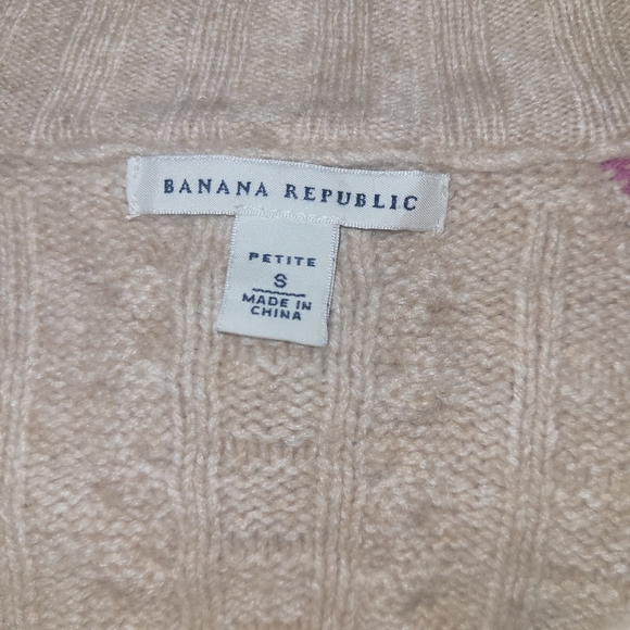 Banana Republic Beige Cable Knit Lamb's Wool Cashmere Blend Button Up Cardigan S - Picture 7 of 7